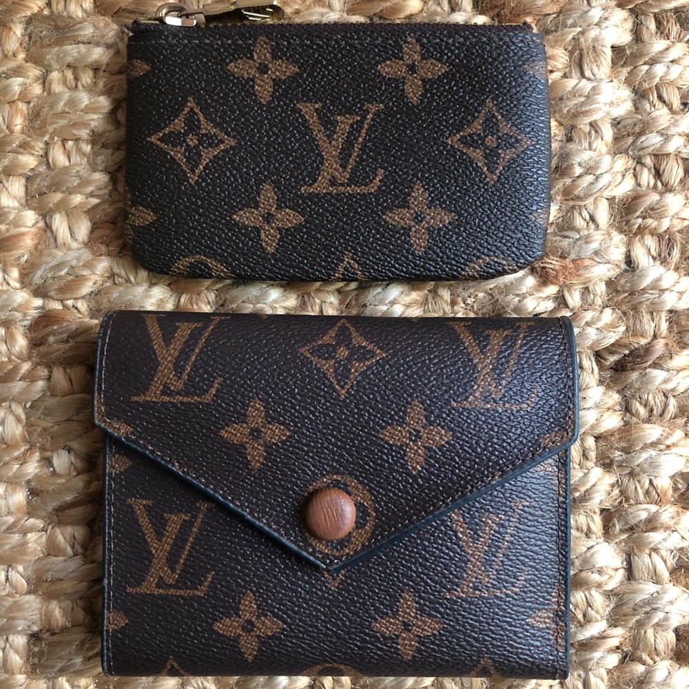 New: Signature Monogram Billfold Wallet w Change Section & Used Zip Coin Pouch